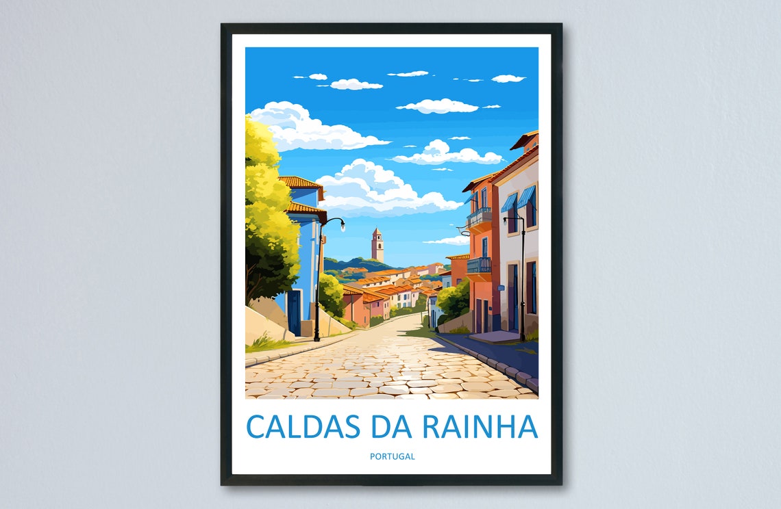 Caldas Da Rainha Portugal Cobbled Street Old Town Travel Poster