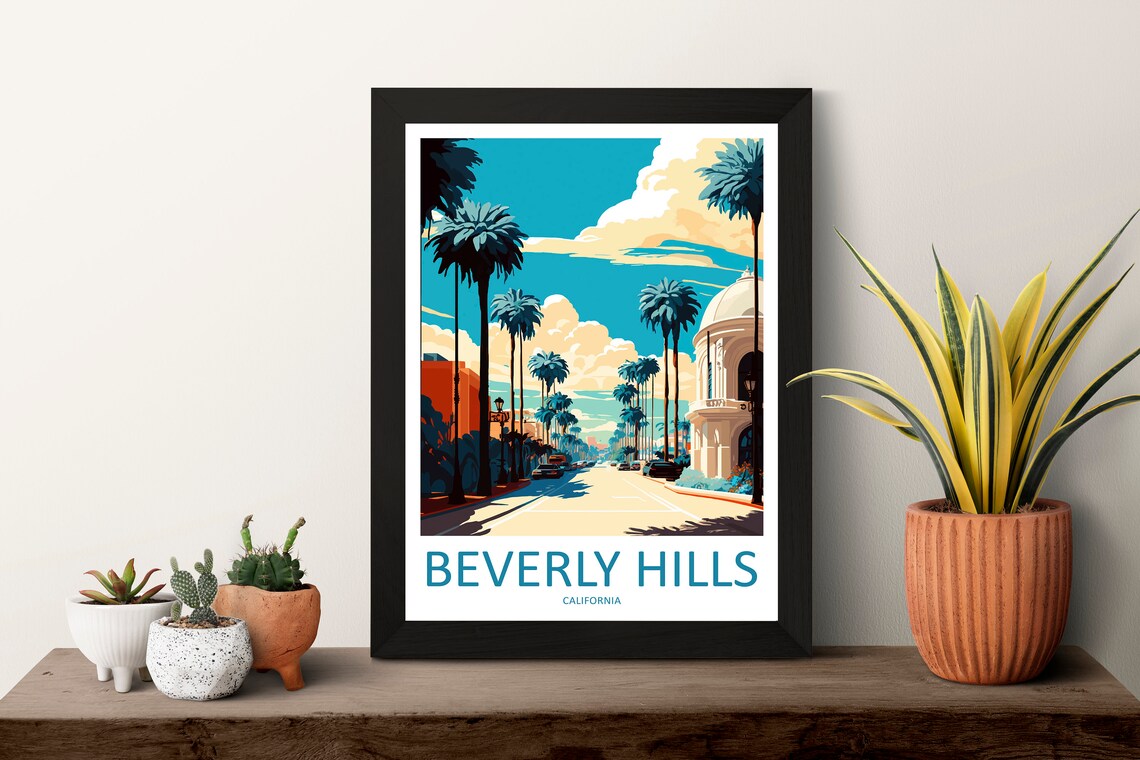 Beverly Hills California Palm Lined Street Retro Travel Poster - Image 3