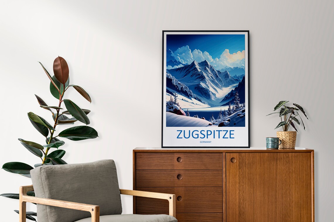 Zugspitze Germany Snowy Alpine Peak Winter Vintage Travel Poster - Image 2