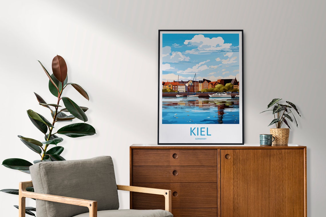Kiel Germany Harbor Waterfront Sailboats Marina Travel Poster - Image 2