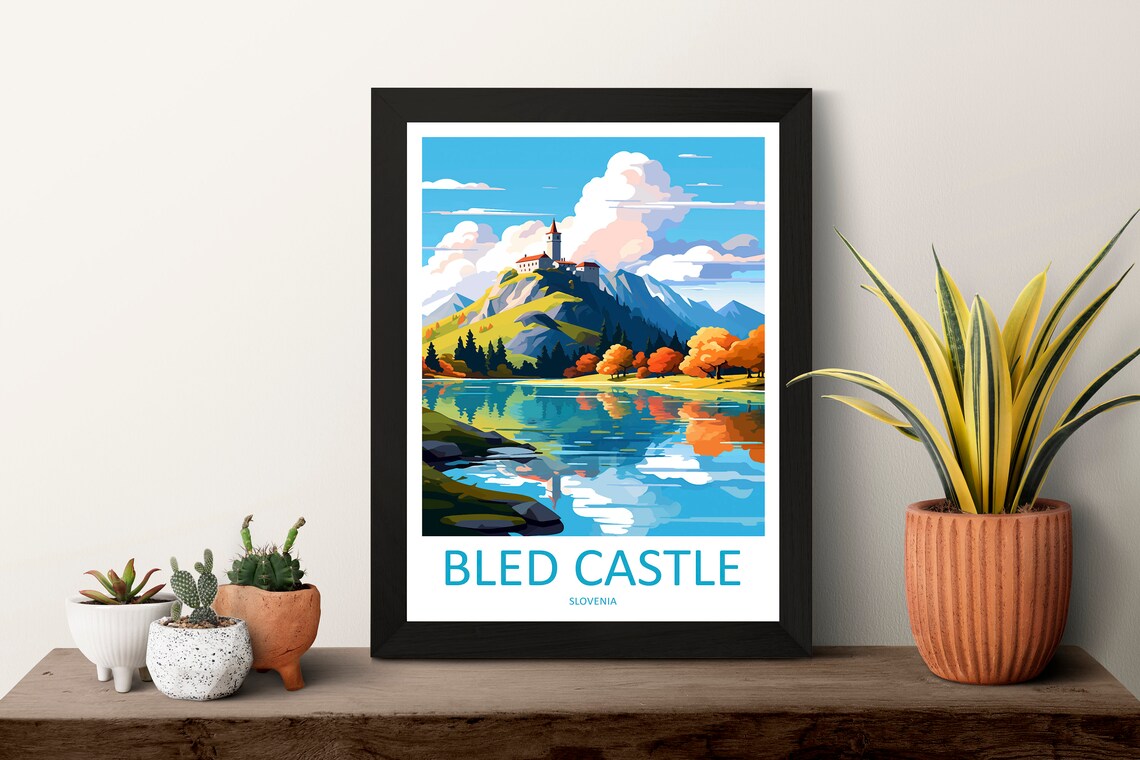 Bled Castle Slovenia Autumn Lake Fairytale View Travel Poster - Image 3