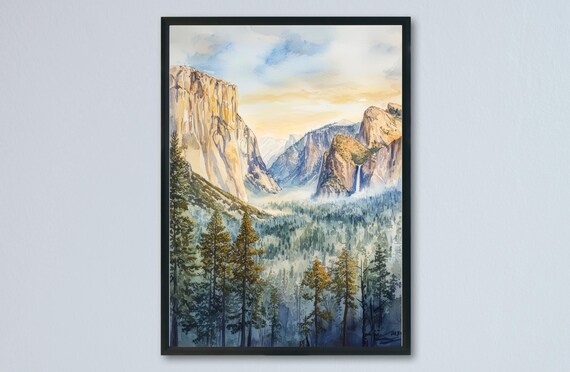 Yosemite Valley Tunnel View Watercolor National Park Art Poster