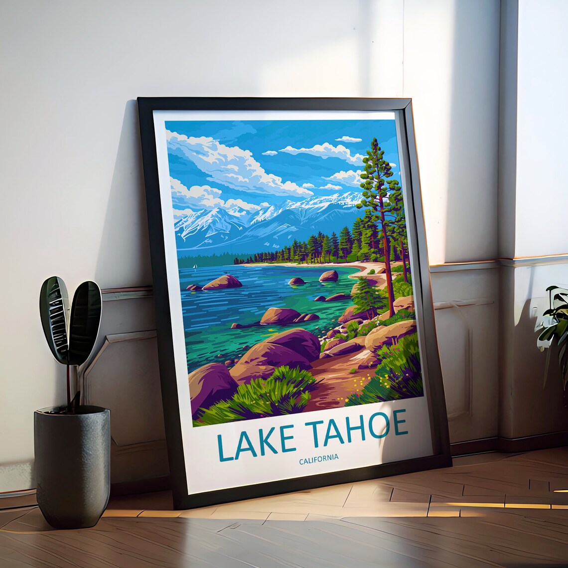 Lake Tahoe California Rocky Shore Mountain View Vintage Travel Poster - Image 2
