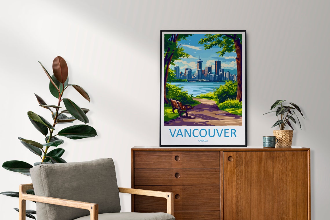 Vancouver Canada Park Bench Skyline Waterfront Travel Poster - Image 2