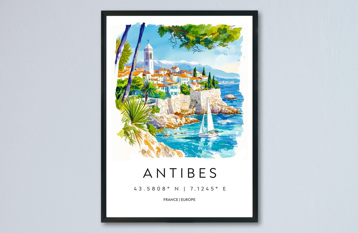 Antibes France Watercolor Travel Poster Coastal Old Town Riviera