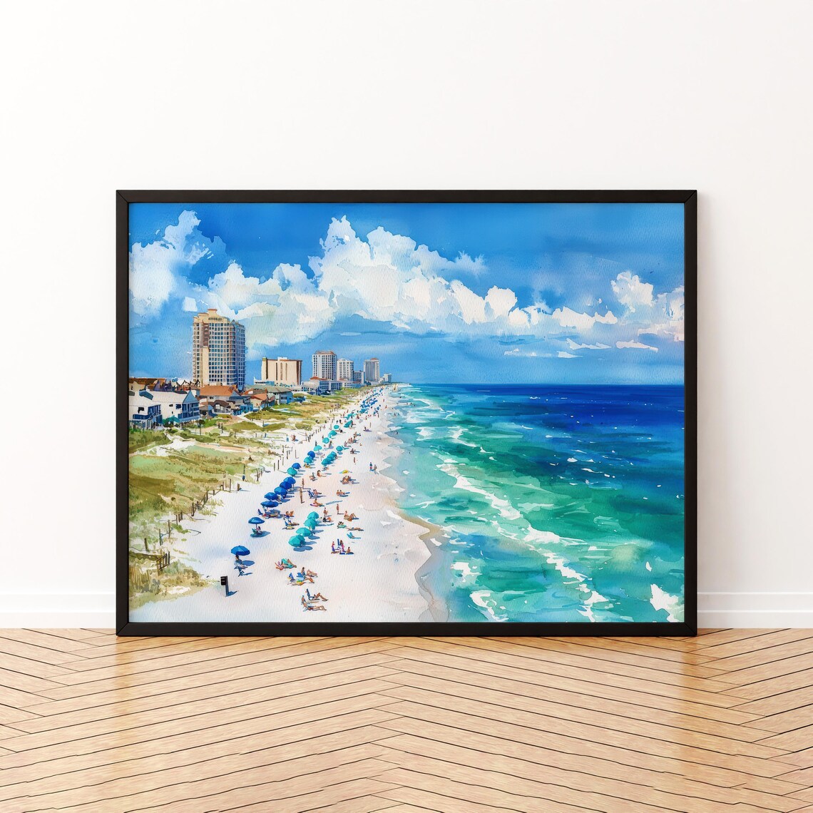 Pensacola Beach Florida Aerial Watercolor Poster Turquoise Ocean Coastline