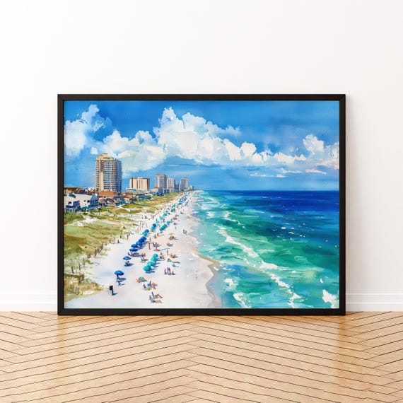 Pensacola Beach Florida Watercolor Poster Travel Print Gulf Coast Painting Seaside Wall Art Usa Souvenir