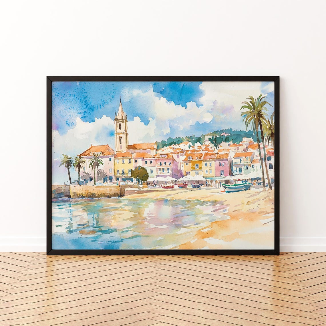 Cascais Watercolor Poster Wall Art Hanging Home Dcor Gift Lovers Portugal
