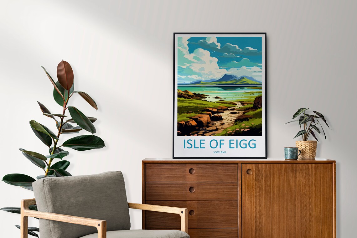 Isle of Eigg Scotland Rocky Shoreline and Green Hillside Poster - Image 2