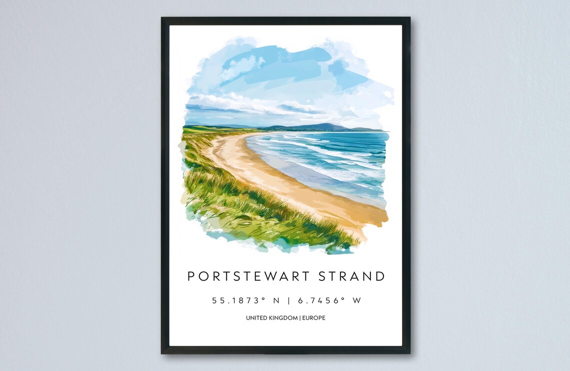 Portstewart Strand Northern Ireland Beach Watercolor Travel Poster