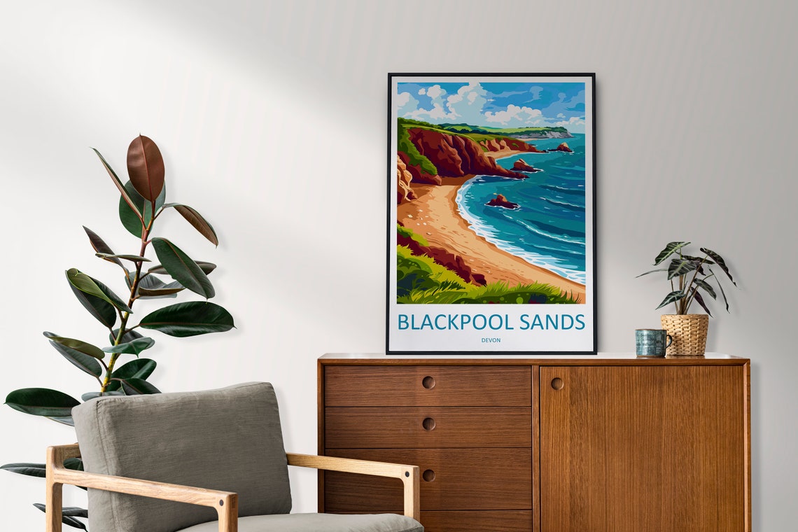 Blackpool Sands Devon Red Cliffs Beach Cove England Travel Poster - Image 2