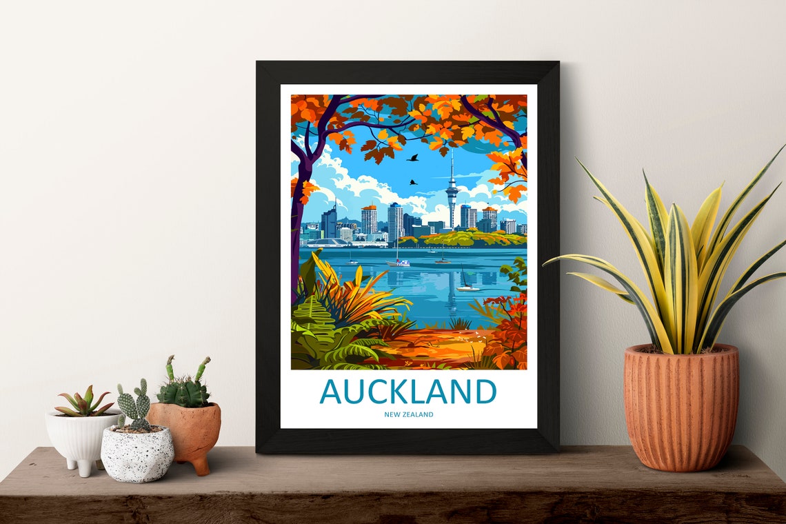 Auckland New Zealand Skyline Tower Harbour View Travel Poster - Image 3