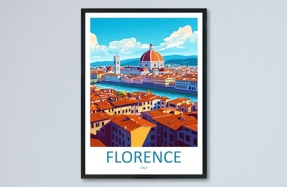 Florence Duomo Dome Arno River City Panorama Italy Travel Poster