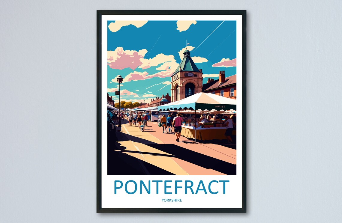 Pontefract Clock Tower Market Street Yorkshire Travel Poster