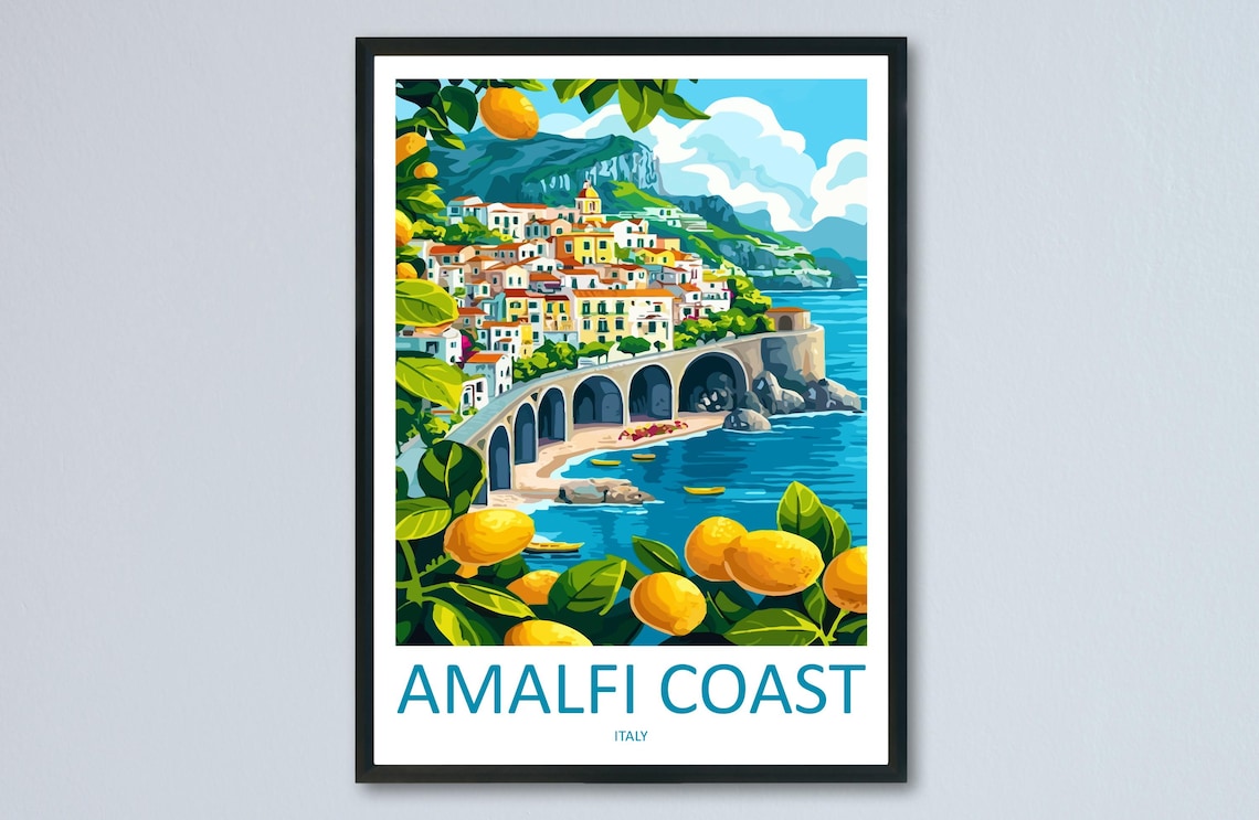Amalfi Coast Travel Poster, Mediterranean Decor