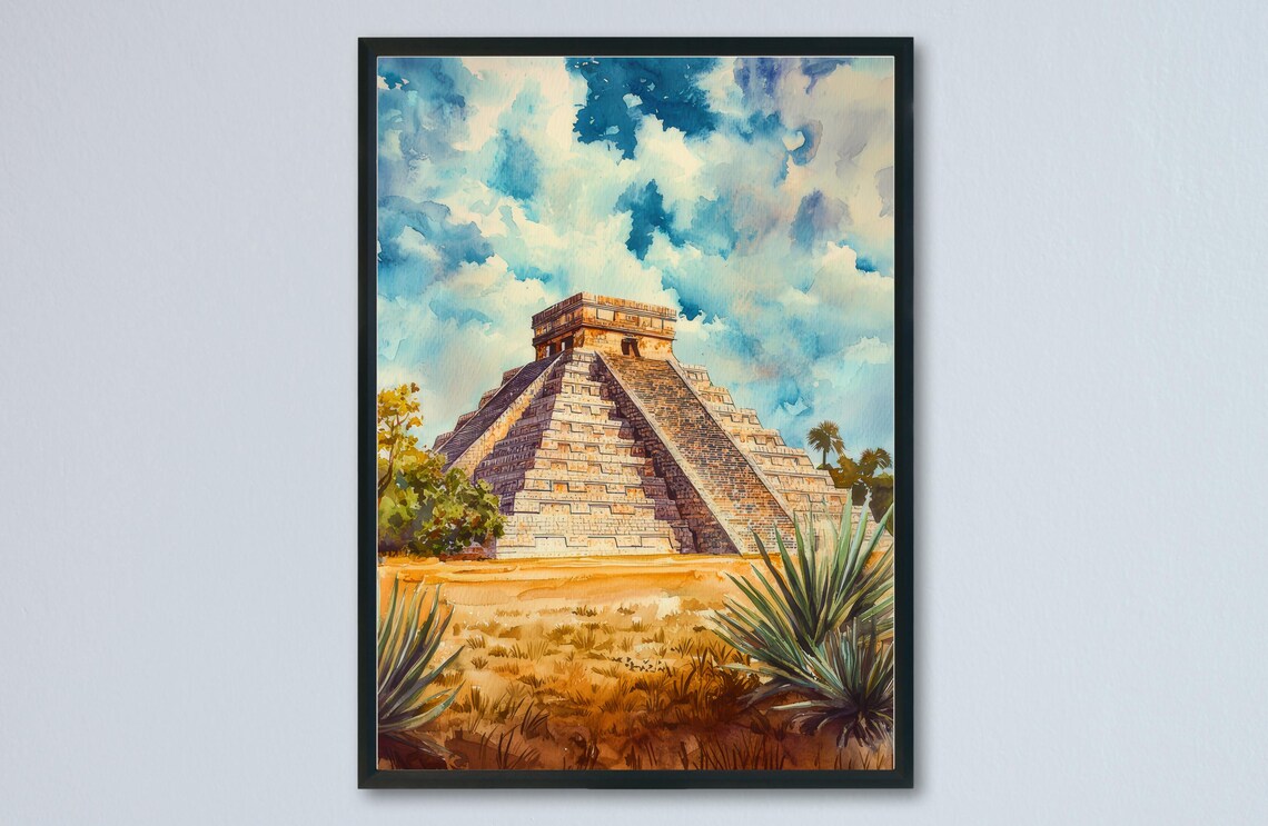Chichn Itz Watercolor Poster Wall Art Hanging Home Dcor Gift Lovers Mexico