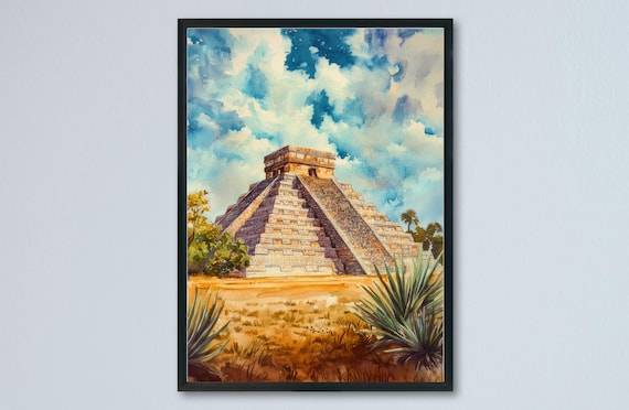 Chichn Itz Watercolor Poster Wall Art Hanging Home Dcor Gift Lovers Mexico