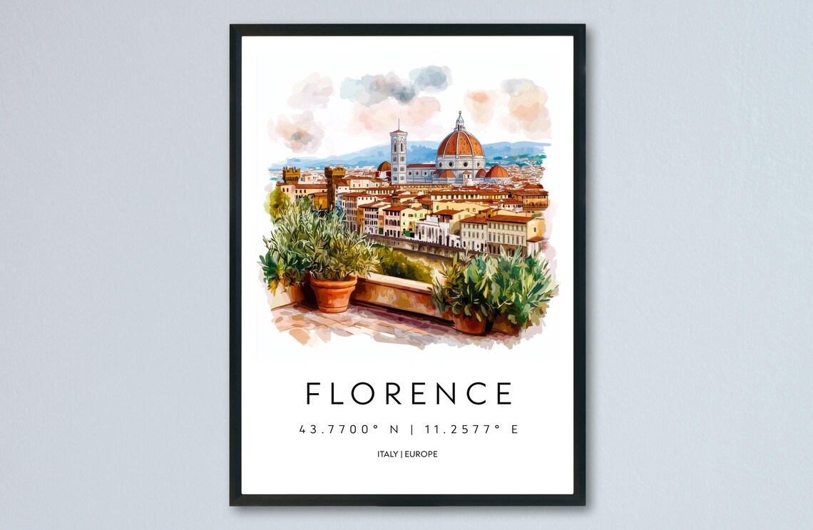 Florence Watercolor Italy Duomo Skyline Terrace View Travel Poster