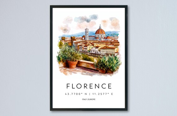 Florence Watercolor Italy Duomo Skyline Terrace View Travel Poster
