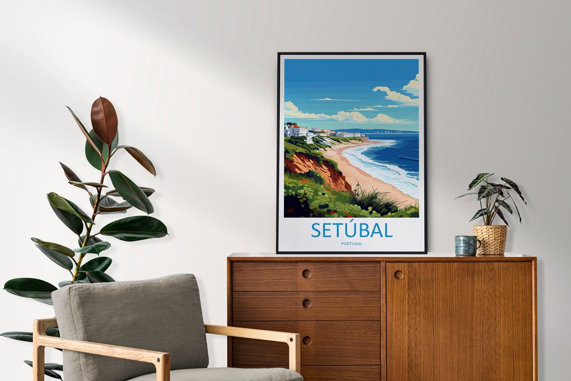 Setubal Portugal Red Cliffs Beach Coastal Landscape Travel Poster - Image 2