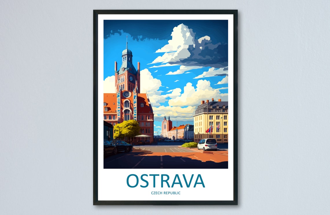 Ostrava Czech Republic Red Brick Town Hall Skyline Travel Poster