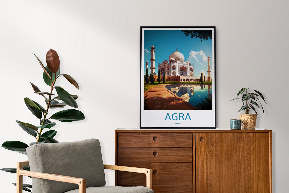 Agra India Taj Mahal Reflection Pool Scenic Vintage Travel Poster - Image 2