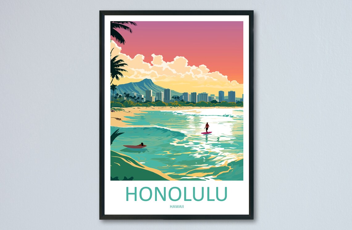 Honolulu Travel Poster, Hawaii Wall Art Print