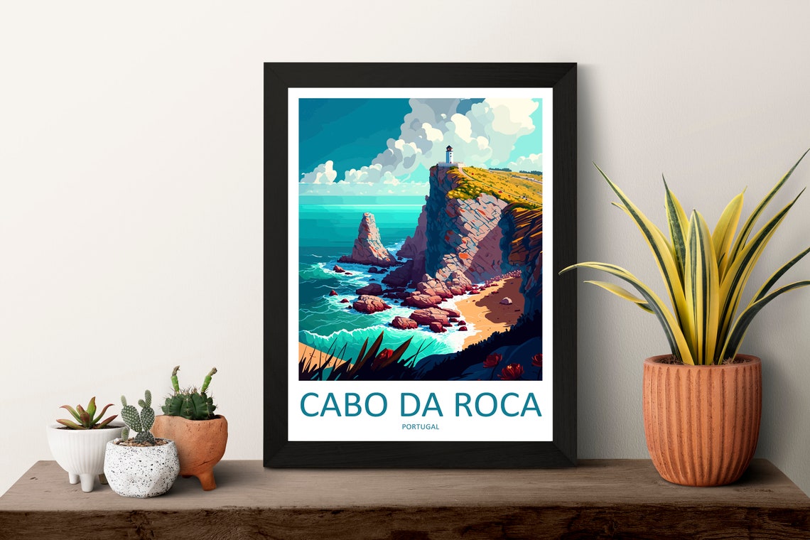 Cabo da Roca Portugal Vintage Lighthouse Cliff Travel Poster - Image 3