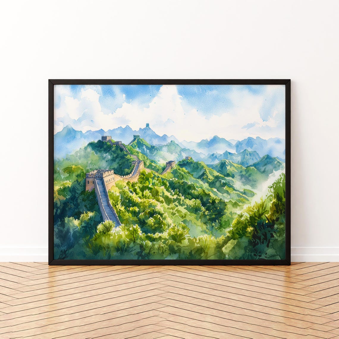 Great Wall Of China Watercolor Poster Travel Print Historic Landmark Painting Landscape Art Asia Souvenir