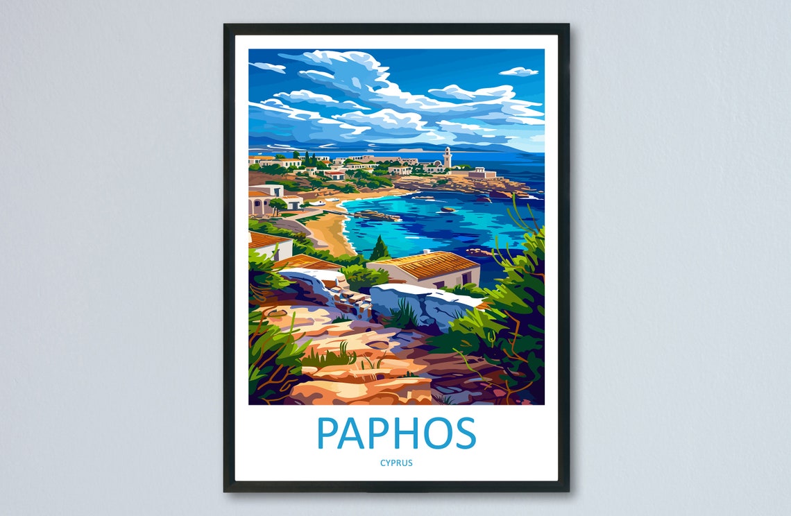 Paphos Cyprus Harbor Lighthouse Coastal Town Sunny View Poster - Image 3