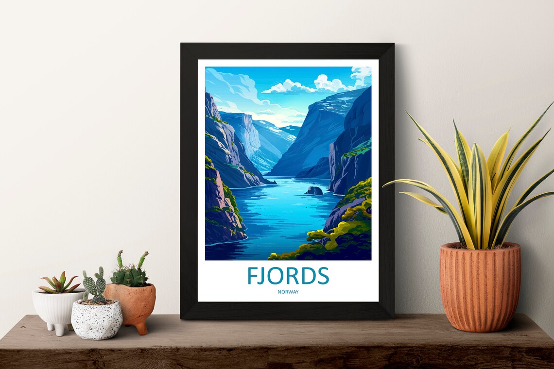 Norwegian Fjords Steep Blue Cliffs Norway Fjord Travel Poster - Image 3