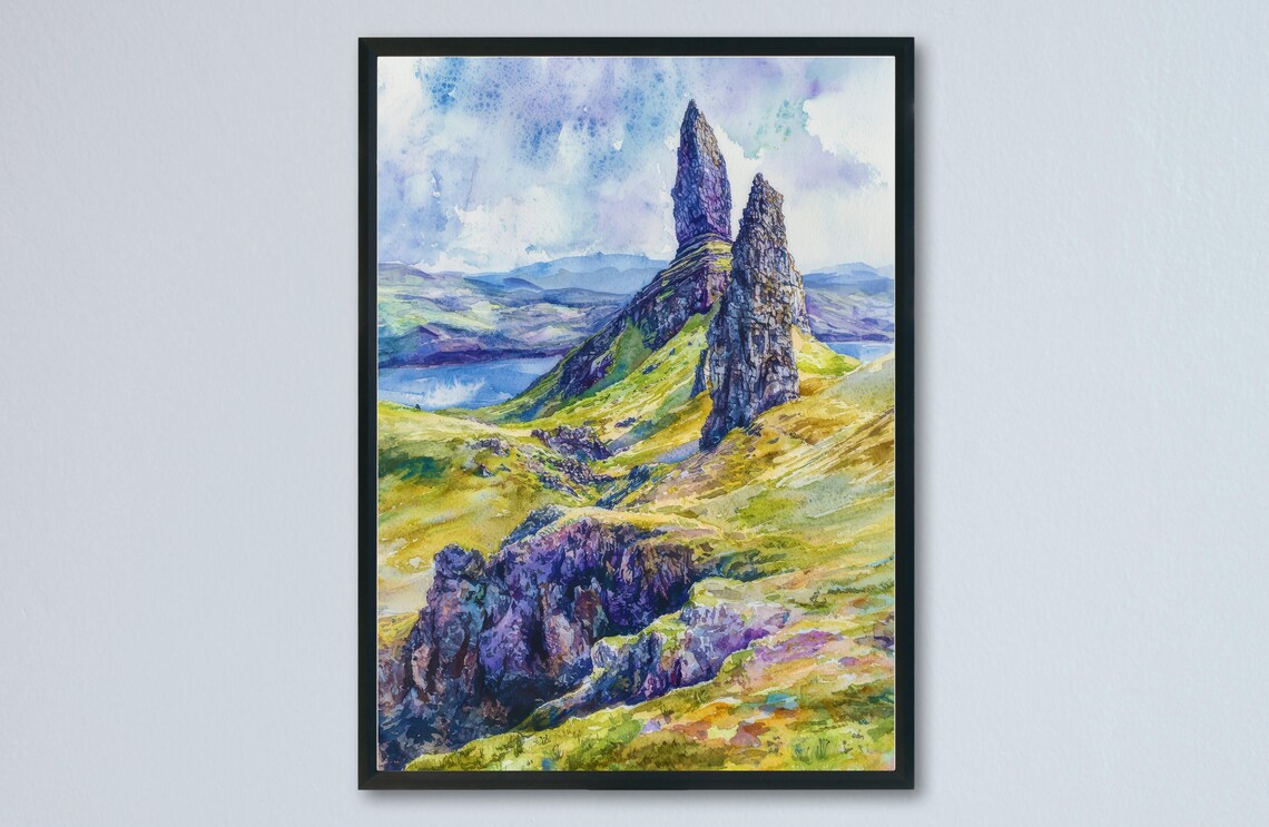 Old Man of Storr Isle of Skye Rocky Pinnacles Watercolor Poster