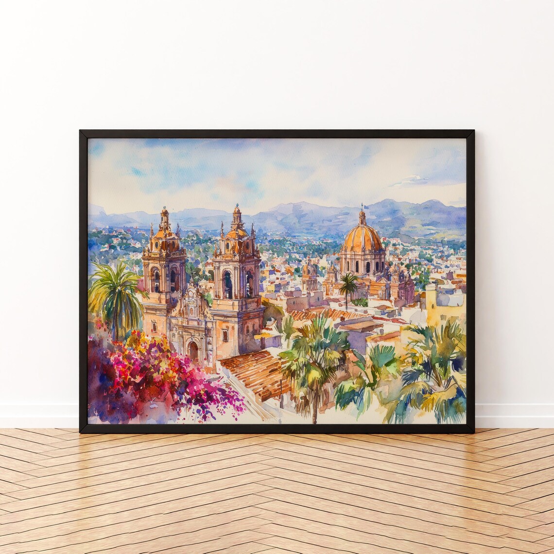 Mexico City Watercolor Poster, Landscape Art Print