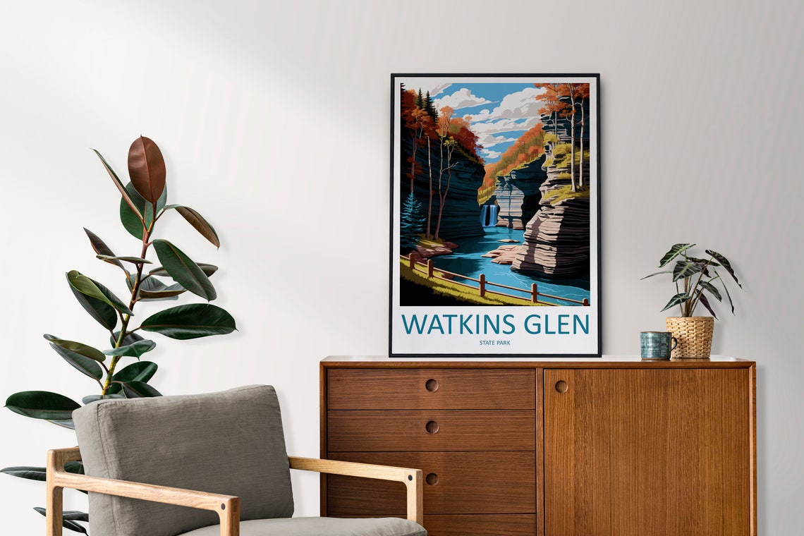 Watkins Glen State Park Gorge Waterfall Autumn Vintage Travel Poster - Image 2