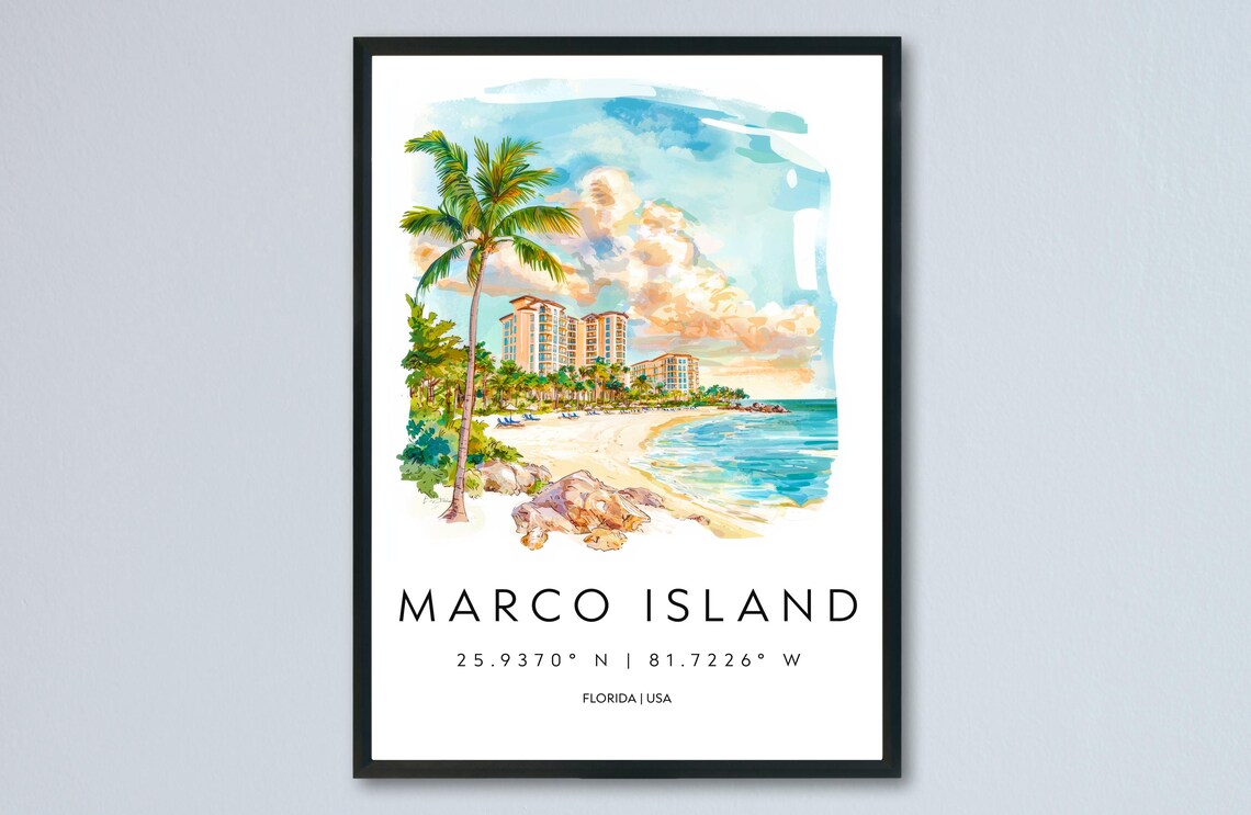 Marco Island Watercolor Travel Poster, Wall Art