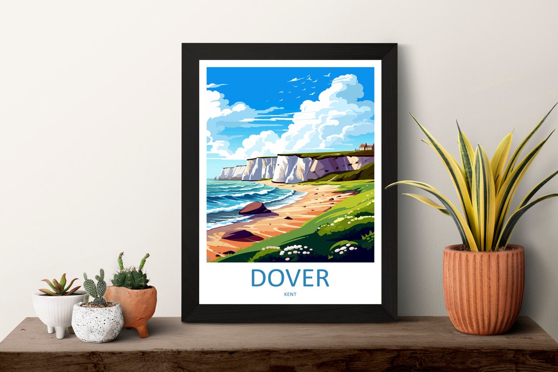 Dover Kent White Cliffs Above Sandy Beach Seascape View Poster - Image 3