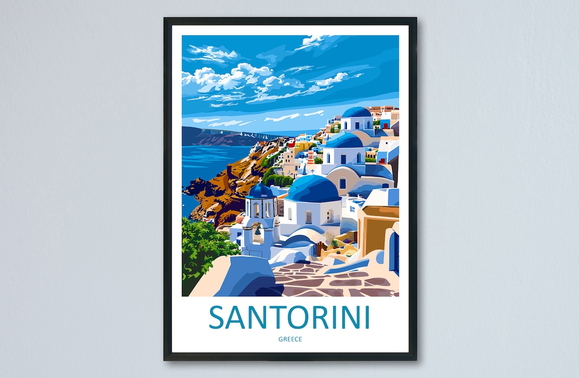 Santorini Travel Print Greece Gift Art Lovers Print