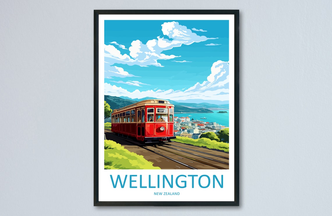 Wellington New Zealand Iconic Red Cable Car Harbor View Poster