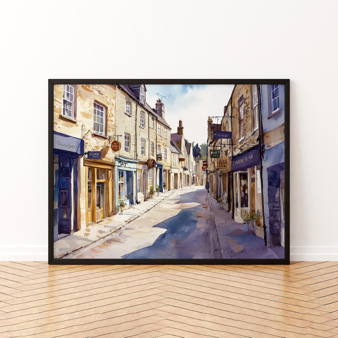 Frome England Watercolor Travel Poster, Historic Street