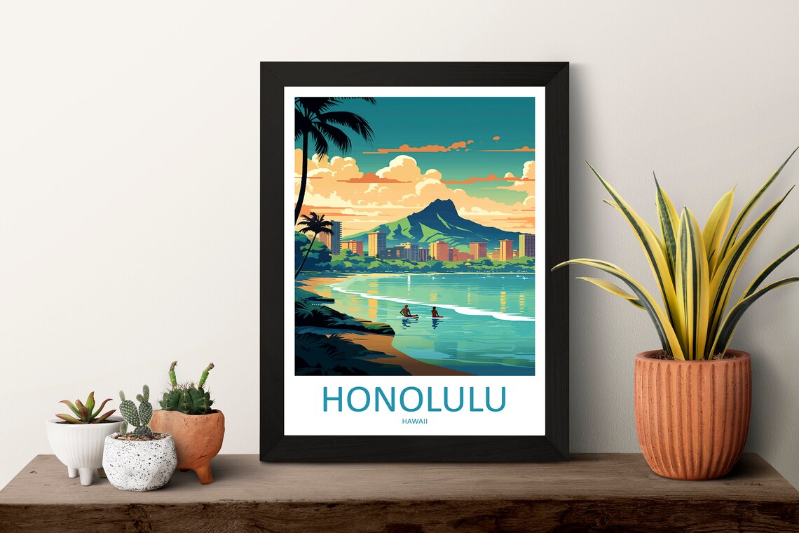 Honolulu Wall Hanging Gift Art Lovers Travel Poster - Image 3