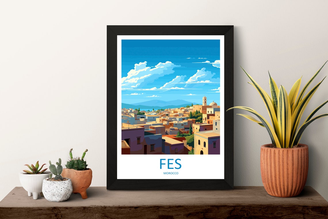 Fes Morocco Medina Rooftops Blue Sky Ancient Old City Travel Poster - Image 3