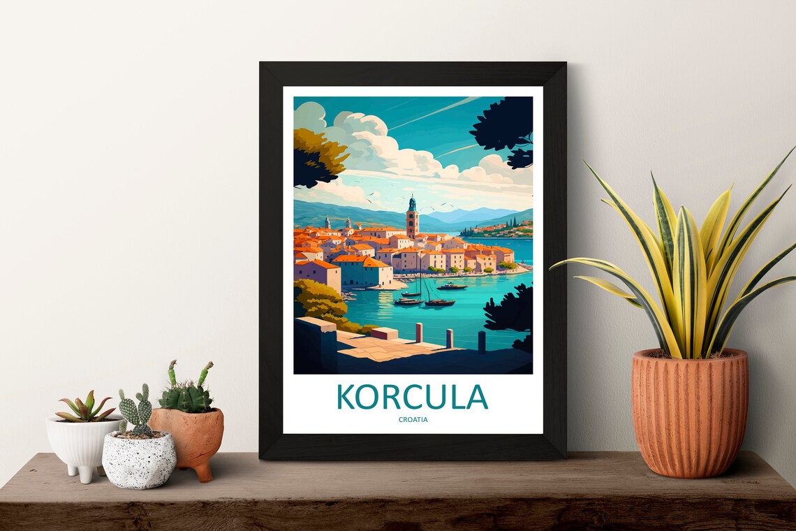 Korcula Croatia Old Town Bay Bell Tower Harbor Travel Poster - Image 3