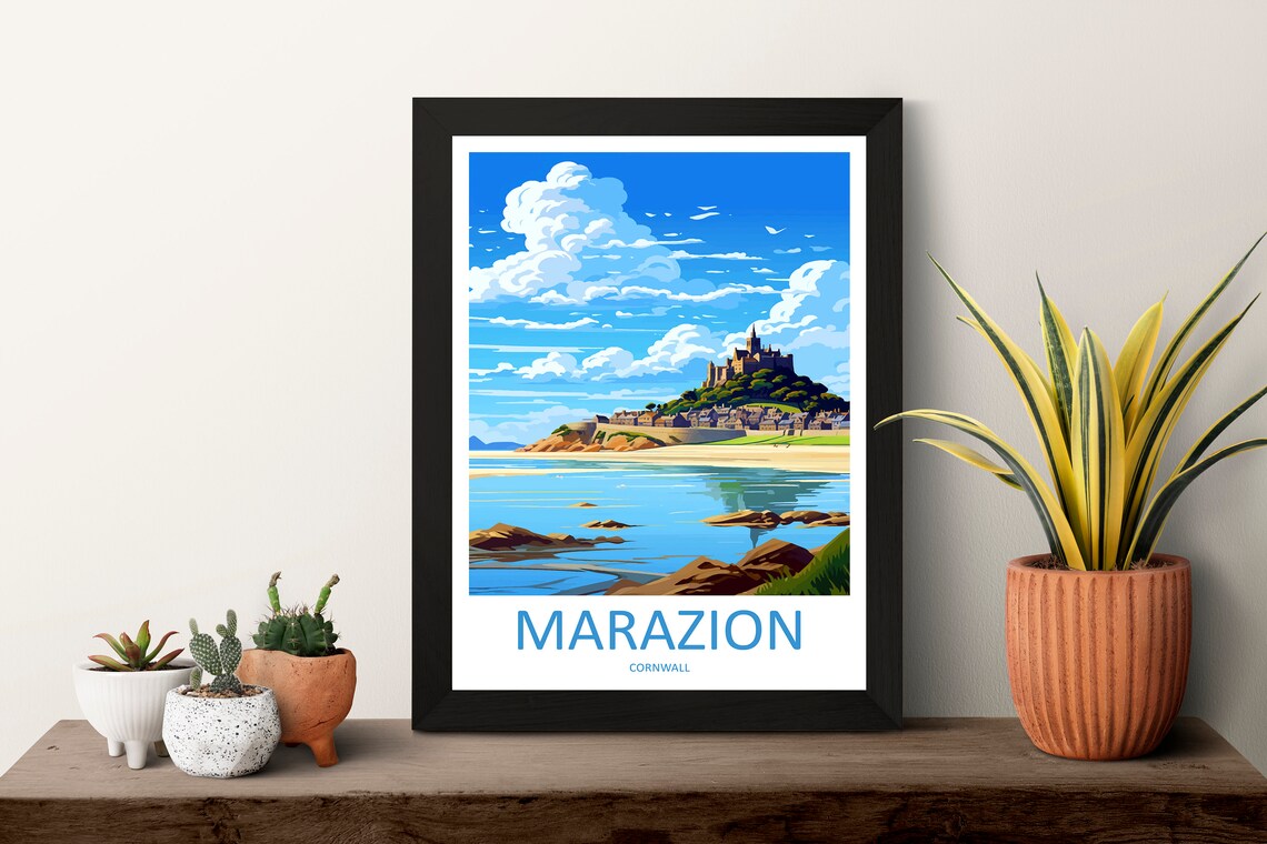 Marazion Travel Poster, Cornwall Place Print - Image 3
