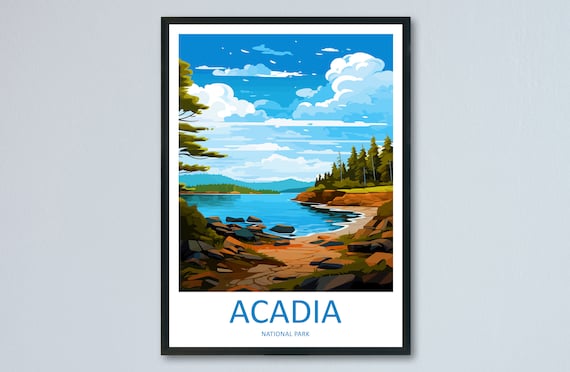 Acadia National Park Maine Rocky Coastline Vintage Travel Poster