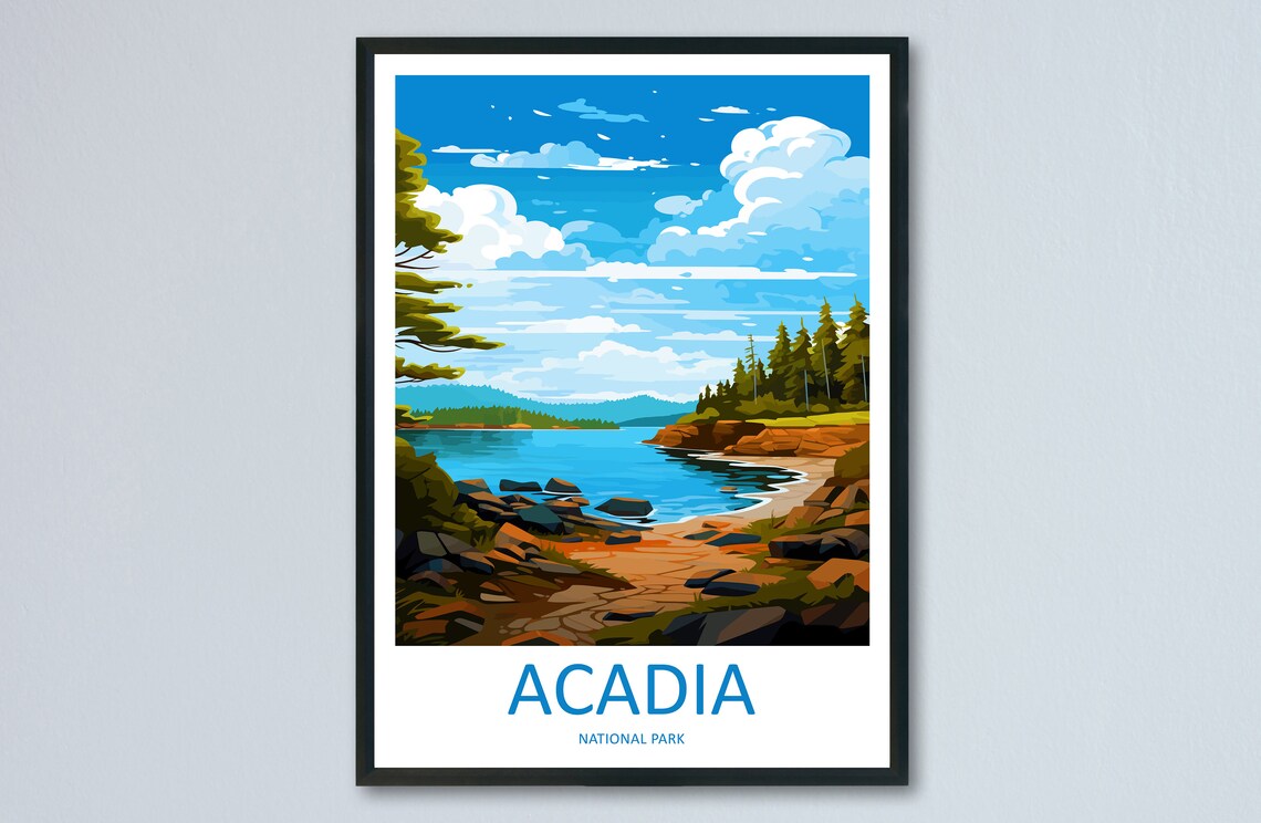 Acadia National Park Maine Rocky Coastline Vintage Travel Poster