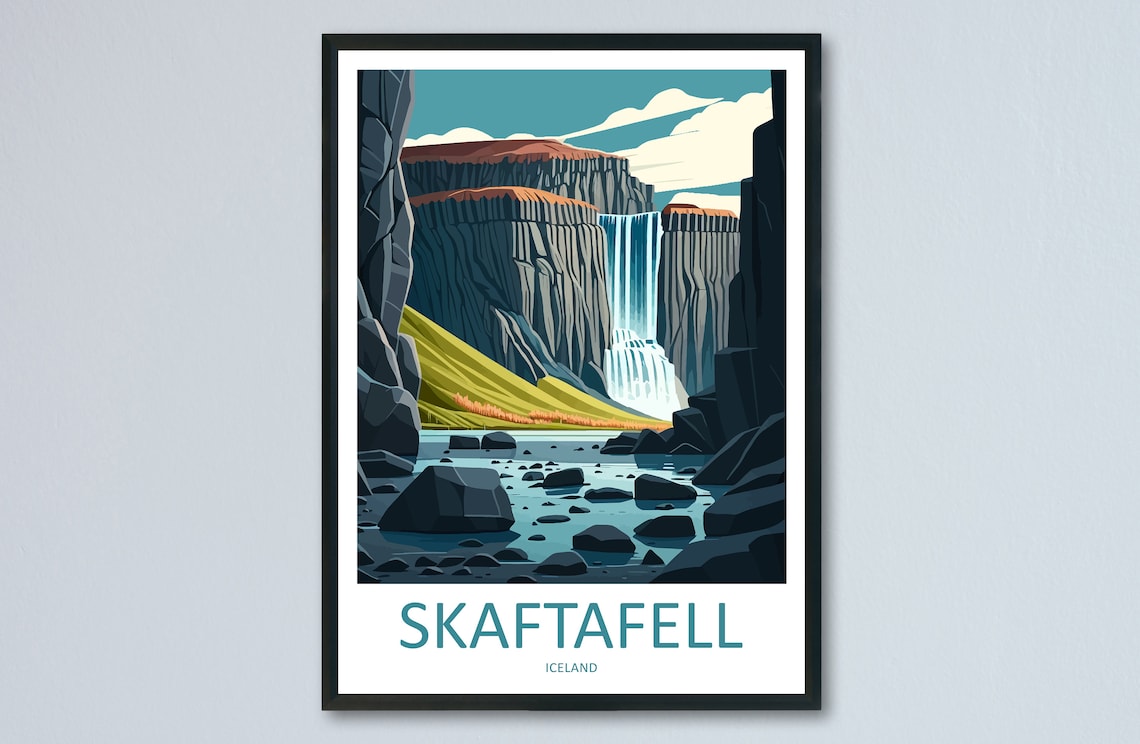 Skaftafell Travel Print, Iceland Waterfall Art Print