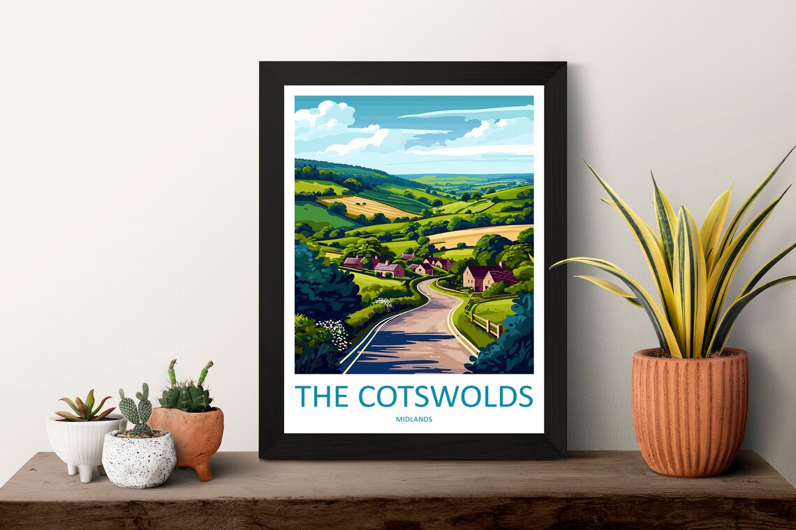 The Cotswolds England Rolling Hills Country Lane Travel Poster - Image 3