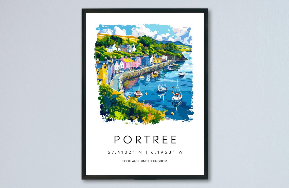 Portree Isle of Skye Colorful Harbour Boats Watercolor Poster
