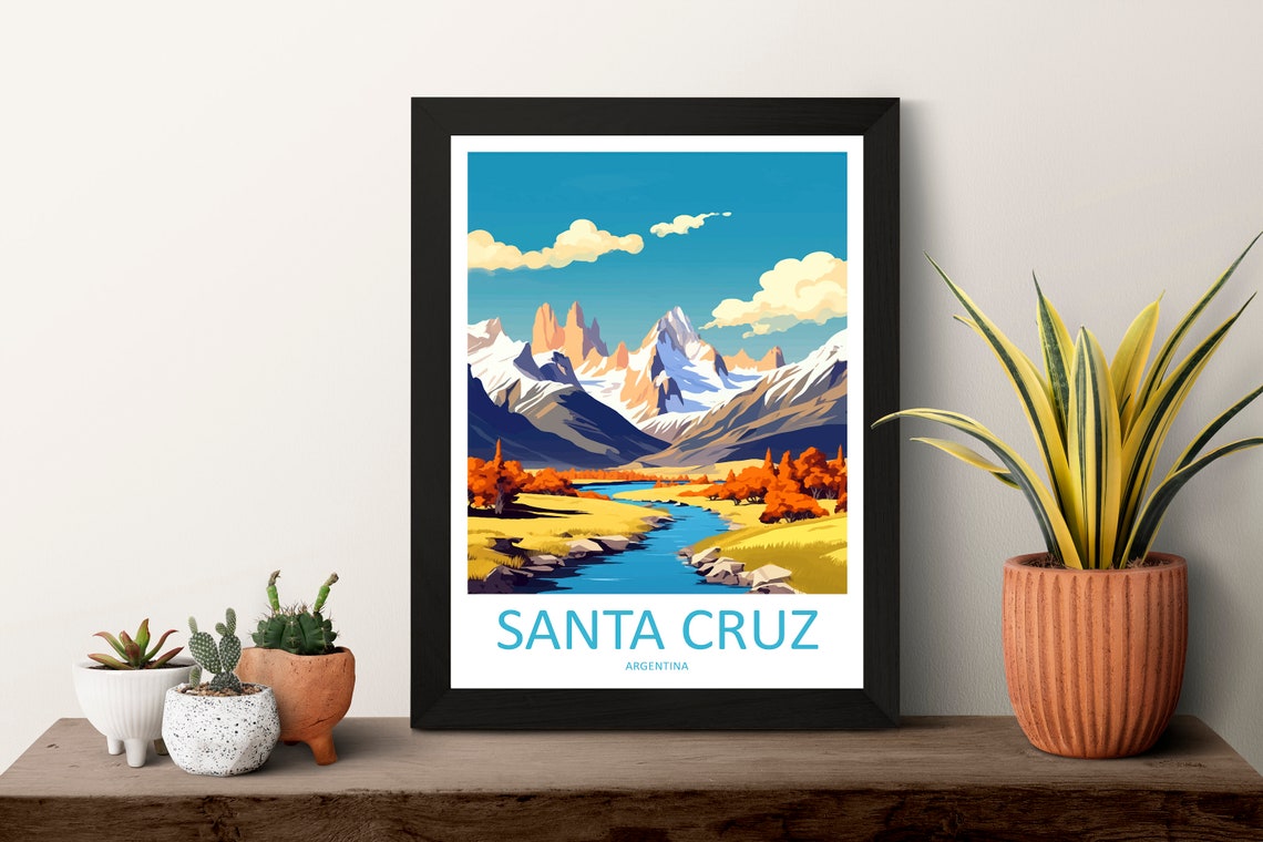Santa Cruz Argentina Andes Peaks River Valley Sunset Travel Poster - Image 3