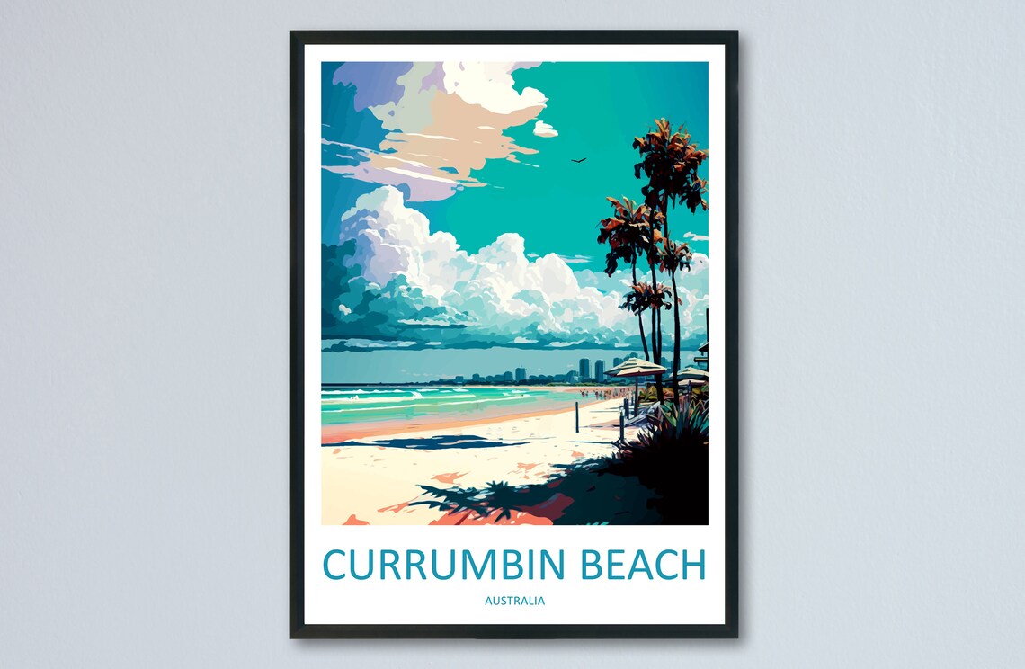Currumbin Beach Travel Poster, Australia Wall Art